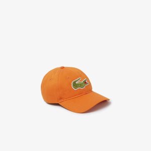 Orange Lacoste Contrast Strap And Oversized Crocodile Cotton Cap | BATHWK-730