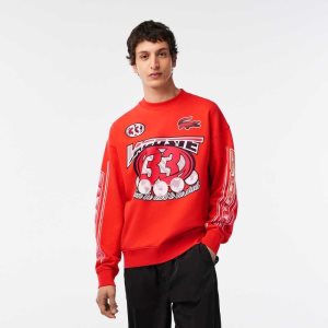 Orange Lacoste Cotton Fleece Loose Fit Sweatshirt | WRZSYE-671