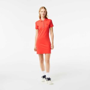 Orange Lacoste Stretch Cotton Pique Polo Dress | JVQWCD-573