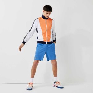 Orange / White / Navy Blue Lacoste SPORT Branded Band Colorblock Zippered Jacket | FYBIUZ-593