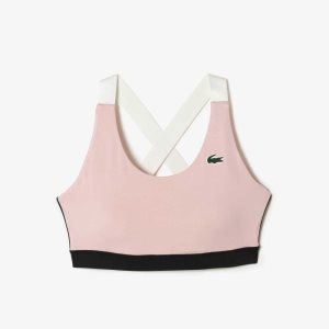 Pink / Black / White Lacoste SPORT Cross Strap Sports Bra | CGFBYX-057