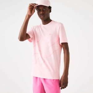 Pink Lacoste Crocodile Print Crew Neck Stretch Organic Cotton T-Shirt | MUIXFP-807