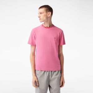 Pink Lacoste Regular Fit Branded Collar T-Shirt | VYRSFU-421