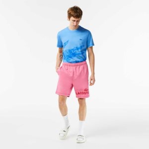 Pink Lacoste Regular Fit Contrast Branding Fleece Shorts | PSAVDW-514