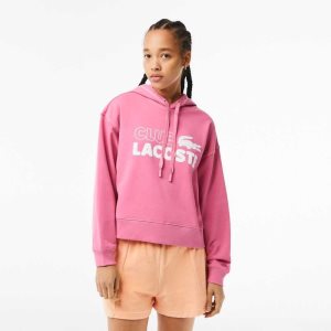 Pink Lacoste Texture Print Hoodie | JKTNGW-098