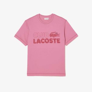 Pink Lacoste Vintage Print Organic Cotton T-Shirt | SIPRCJ-081