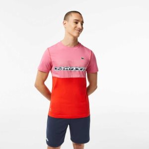 Pink / Red / Blue Lacoste Tennis x Daniil Medvedev Jersey T-Shirt | UIDAFT-523