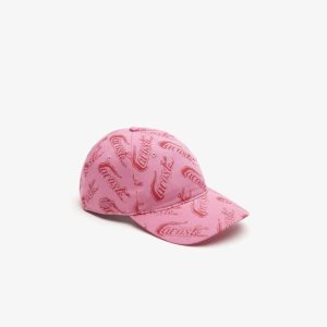 Pink / Red Lacoste Organic Cotton Vintage Print Cap | EAFTPN-530