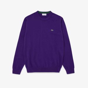 Purple Lacoste Crew Neck Cotton Sweater | KRJZCE-053