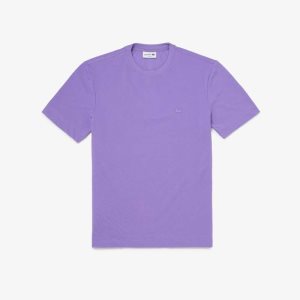 Purple Lacoste Crew Neck Organic Cotton Pique Blend T-Shirt | RZHCAK-934