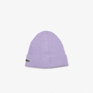 Purple Lacoste Ribbed Wool Beanie | WRASOT-395