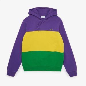 Purple / Yellow / Green Lacoste Hooded Colorblock Fleece Sweatshirt | TVBUZI-876