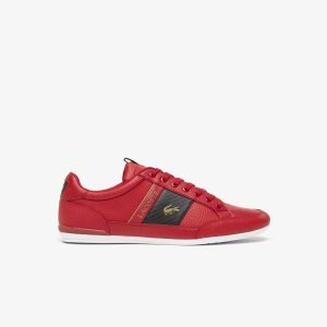 Red/Blk Lacoste Chaymon Leather and Carbon Fiber Sneakers | PIEYRN-079