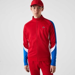 Red / Blue / White Lacoste SPORT Classic Fit Zip Tennis Sweatshirt | XEPSTJ-675