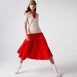 Red Lacoste Branded Elasticised Pleated Skirt | TNYPGM-127