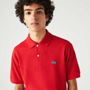 Red Lacoste Classic Fit Speckled Print Cotton Pique Polo | DHELQT-364