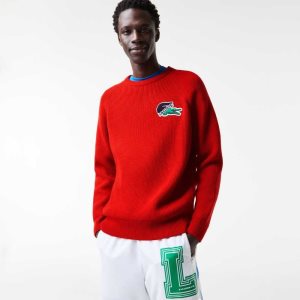 Red Lacoste Crocodile Sweater | EIUPGR-475