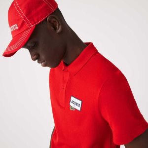 Red Lacoste Heritage Regular Fit Badge Cotton Pique Polo | YDUMAS-725