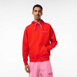 Red Lacoste Loose Fit Hoodie | MKPXEI-304