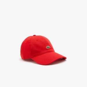 Red Lacoste Organic Cotton Twill Cap | UARTOM-376