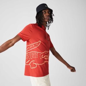 Red Lacoste Regular Fit Crocodile Print Cotton Pique Polo | ZGPJAI-761