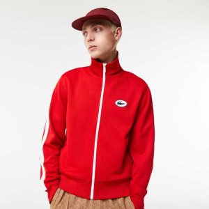 Red Lacoste Regular Fit High-Neck Pique Zip Sweatshirt | LDOEIF-702