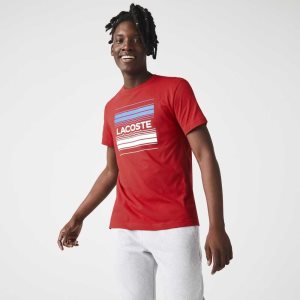 Red Lacoste SPORT Stylized Logo Print Organic Cotton T-Shirt | LFMCJU-521