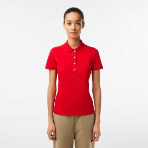 Red Lacoste Slim Fit Stretch Cotton Pique Polo | FAXSQC-192