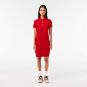 Red Lacoste Stretch Cotton Pique Polo Dress | PIUDOA-109