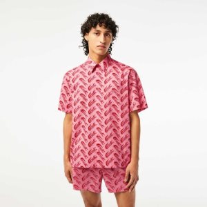 Red / White Lacoste Short Sleeve Vintage Print Shirt | XZBHVC-386