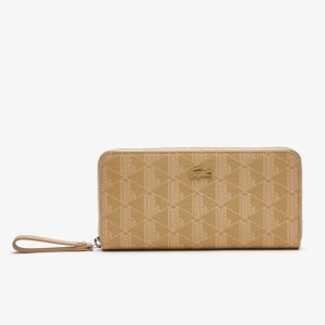 Viennois Beige Lacoste Monogram Print Zip Wallet | WPBTIC-039