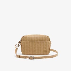 Viennois Beige Lacoste Monogram Zip Crossover Bag | THSKZR-483