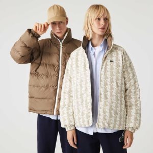 White / Beige Lacoste Water-Repellent Reversible Jacket | OXPJCI-051