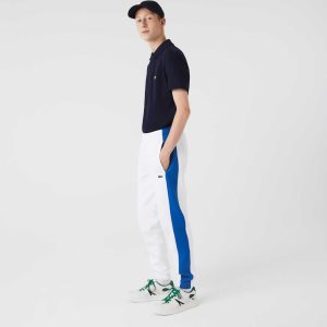 White / Blue Lacoste Contrast Bands Trackpants | RVPJGB-610