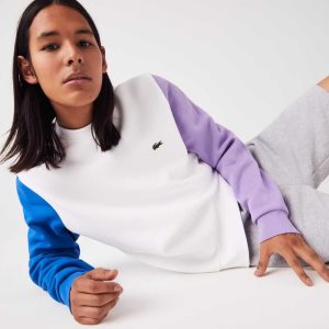 White / Blue / Purple Lacoste Brushed Fleece Sweatshirt | SPCXVM-317