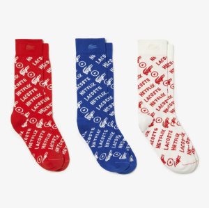 White / Blue / Red Lacoste 2-Pack x Netflix Socks | AINDFW-068