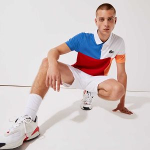 White / Blue / Red / Orange / Black Lacoste SPORT Breathable Colorblock Pique Polo | SXKRWG-504