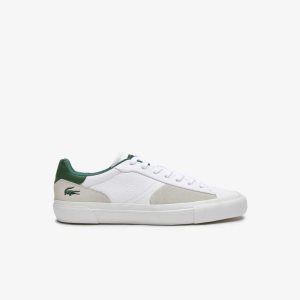 White/Dark Green Lacoste L006 Leather Sneakers | YACSTZ-713