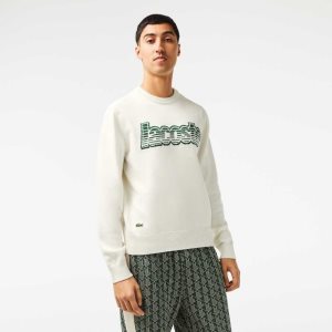 White / Green Lacoste Crew Neck Jersey Sweater | GVJBRT-839