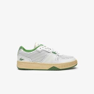 White/Green Lacoste L001 Leather Heel Pop Sneakers | QVJMWR-623