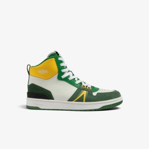 White/Green Lacoste L001 Mid Leather Colorblock Sneakers | PDIOEF-250