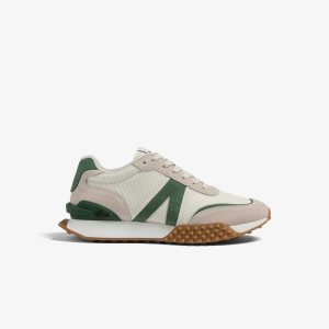 White/Green Lacoste L-Spin Deluxe Leather Sneakers | XBJHCD-045
