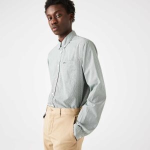 White / Green Lacoste Regular Fit Cotton Poplin Shirt | JDXWCR-478