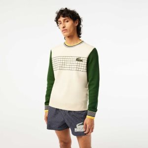 White / Green Lacoste Relaxed Fit Organic Cotton Sweater | LGSCOB-703