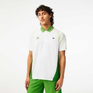 White / Green Lacoste SPORT Roland Garros Edition Ultra-Dry Two Tone Polo | WSXBVU-460