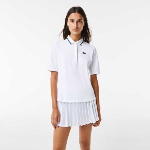 White / Green Lacoste SPORT Thermo-Regulating Pique Tennis Polo | YPJOGF-237