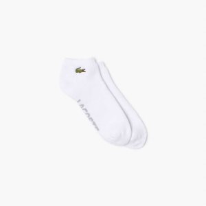 White / Grey Chine Lacoste SPORT Branded Stretch Cotton Low-Cut Socks | TQULEN-168