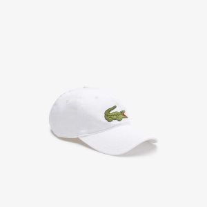 White Lacoste Adjustable Organic Cotton Twill Cap | DNHYGB-483