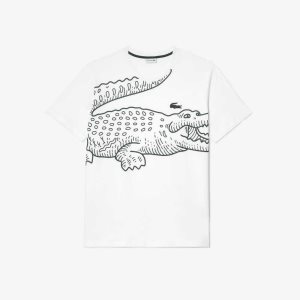 White Lacoste Big Fit Jersey T-Shirt | HIUERT-165