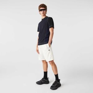 White Lacoste Colorblock Patchwork Effect Shorts | RBQNIO-139